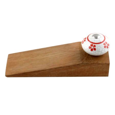 Red Floral Crackle Wooden Door Stopper